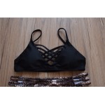 Summer 2016 Women High Quality Sexy Black BIKINI Tops and Leopard Bottom Thong Beachwear Brazilian Maillot De Bain Femme