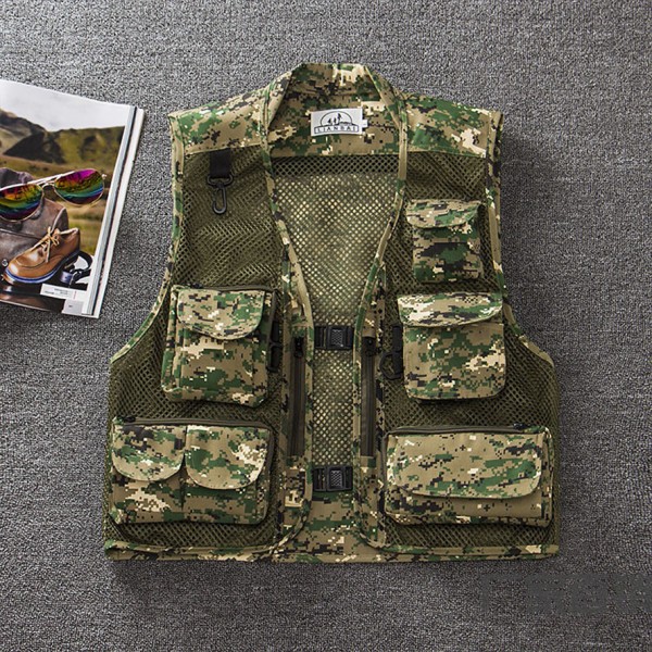 Summer Autumn Quick-Drying Camouflage Multifunctional Mesh Fishing Vest Jacket Multi-Pocket Outdoor Photography Waistcoat