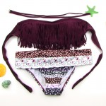 Summer Style Woman Sexy Floral Tassel Padded Beach Biquini Swimsuit Swimwear Monokini Two-piece Bikinis Set Push Up Bathing Suit