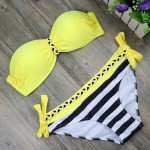 Swimsuit Plus size Bikinis 2017 Swim Set Women Two-Piece Beachwear  Striped Bodysuit Split Female Swimwear Bathingsuit