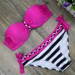 Swimsuit Plus size Bikinis 2017 Swim Set Women Two-Piece Beachwear  Striped Bodysuit Split Female Swimwear Bathingsuit