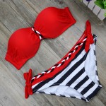 Swimsuit Plus size Bikinis 2017 Swim Set Women Two-Piece Beachwear  Striped Bodysuit Split Female Swimwear Bathingsuit