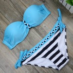 Swimsuit Plus size Bikinis 2017 Swim Set Women Two-Piece Beachwear  Striped Bodysuit Split Female Swimwear Bathingsuit