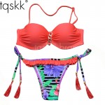 TQSKK 2017 New Sexy Brazilian Bikini Women Swimsuit Bandeau Floral Print Swimwear Push Up Bikini Set Top Bathing Suit Biquini