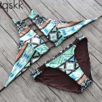 TQSKK 2017 Sexy High Neck Halter Crop Bikinis Women Swimsuit Bandage Swimwear Print Bikini Set Brazilian Bathing Biquini Suit 