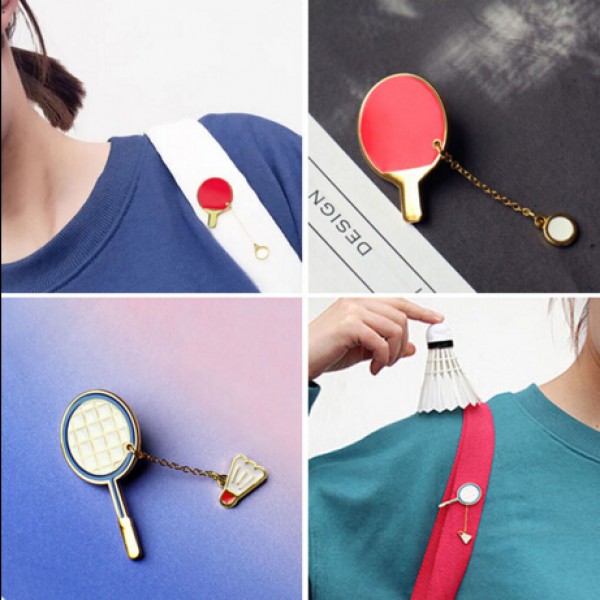 Timlee X028  Free shipping Cute Cartoon Table tennis Badminton Brooch Pins,Fashion Jewelry Wholesale