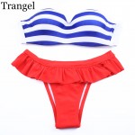 Trangel swimwear women Bikini Brazilian Striped Swimsuit Bikinis Push up For Women Fringe Ruffle Pants Shorts Padded Swimsuit 