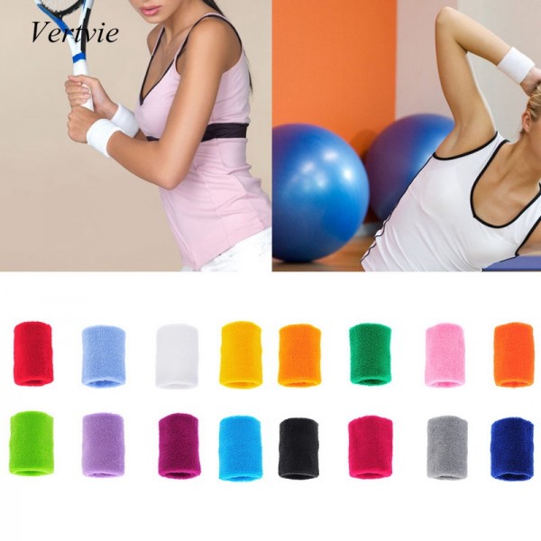 Vertvie Sports Wristband Sweatband Gym Yoga Wrist Sweatband Support Cotton Weightlifting Wrist Wraps Tennis Squash Badminton