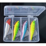 WLDSLURE 4pcs/set 14.5g fishing lures with tackle box hard bait VIB lead inside winter diving swivel jig wobbler lure kit