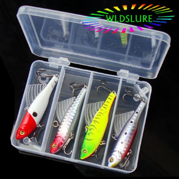 WLDSLURE 4pcs/set 14g winter sea hard fishing lure kit VIB bait with lead inside diving swivel jig wing wobbler crankbait