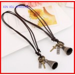 Wholesale Vintage Badminton Charm Necklace Punk Leather Necklace