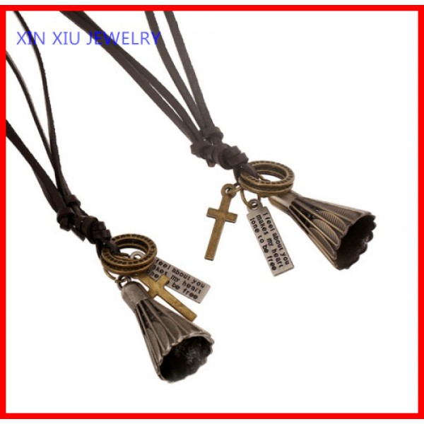 Wholesale Vintage Badminton Charm Necklace Punk Leather Necklace