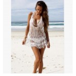 Women Sheer Women Sexy Beach Wear Lace Embroidery Mesh Bikini Sun Protection Sleeveless Swimsuit Camisole Dress Suit Cover Up