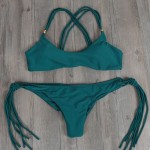 Women's Swimwear Fringed Beach Brazilian Bikini Set Wrinkled Green Elastic Swimsuit Bathing Suit Biquini Maillot De Bain E542