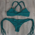 Women's Swimwear Fringed Beach Brazilian Bikini Set Wrinkled Green Elastic Swimsuit Bathing Suit Biquini Maillot De Bain E542