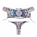 ZAFUL 2017 Women Off The Shoulder Swimwear Rose Print Lace-up Bikini Set Summer Sexy Swimsuit Bathing Suits Maillot De Bain