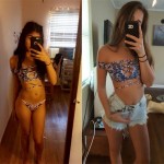 ZAFUL 2017 Women Off The Shoulder Swimwear Rose Print Lace-up Bikini Set Summer Sexy Swimsuit Bathing Suits Maillot De Bain