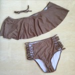 high waist biquini Push Up swimsuit Lace Up bathing suits 2016 Retro biquini cropped Brown biquinis pareo girls swimwear H275