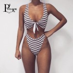 pfflook Brand Brazilian Women Bikini 2017 New Sexy Two-Pieces Swimwear Solid Sleeveless Bodysuits Hollow Out Bathing Suit