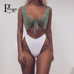 pfflook Brand Brazilian Women Bikini 2017 New Sexy Two-Pieces Swimwear Solid Sleeveless Bodysuits Hollow Out Bathing Suit