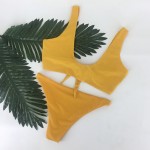 pfflook Brand Brazilian Women Bikini 2017 New Sexy Two-Pieces Swimwear Solid Sleeveless Bodysuits Hollow Out Bathing Suit