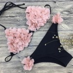 pfflook Hot Solid Low Waist Sexy Women Swimwear strap Bathing Floral Push up Bikini Set Beach Bathing Wear Maillot Feminino 2017