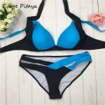 plus size 3xl Sexy Patchwork Criss Cross Bikini Woman Swimsuit 2017 Bandage Swimwear female Push up Swimsuits Bathing Suit Black