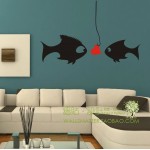 "Cartoon kissing fish" romantic Wedding room bedroom/living room sofa TV background decorative wall stickers,free shipping