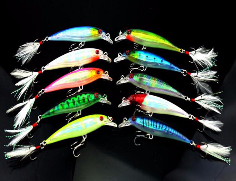 10Pcs-Minnow-Fishing-Lure-Swim-Hard-Bait-9cm-8g-Artificial-Plastic-Feather-wobbler-Bait-Crankbait-Fi-32684227186