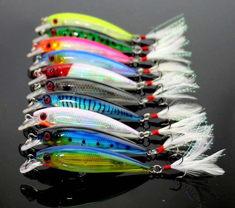 10Pcs-Minnow-Fishing-Lure-Swim-Hard-Bait-9cm-8g-Artificial-Plastic-Feather-wobbler-Bait-Crankbait-Fi-32684227186