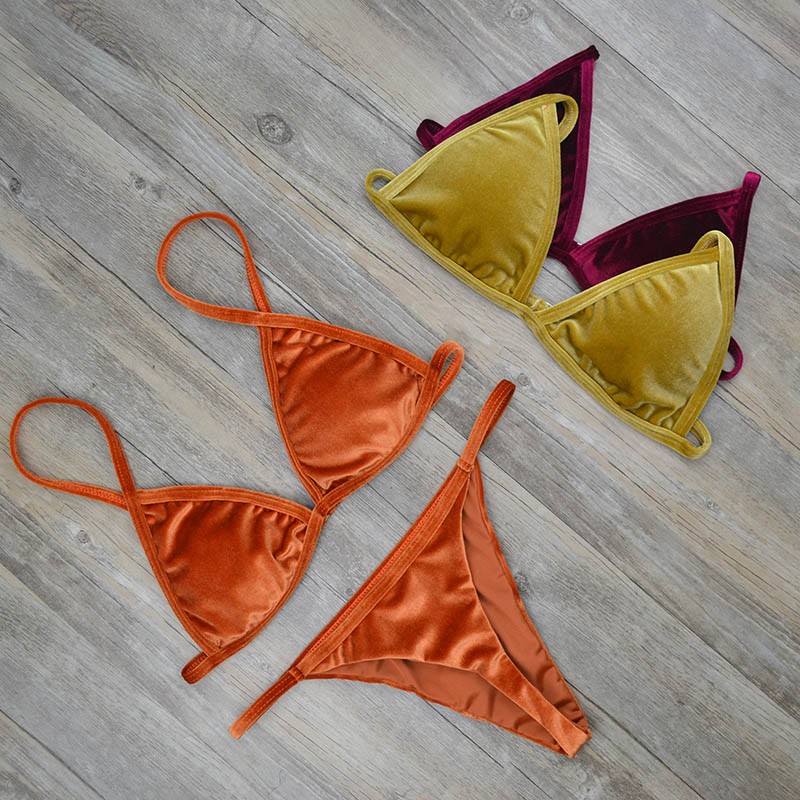 2017-Women-Dark-Green-Orange-Gold-Velvet-Thong-Bikinis-Sets-Swimwear-Swimsuit-Brazilian-Beach-Wear-B-32786447924