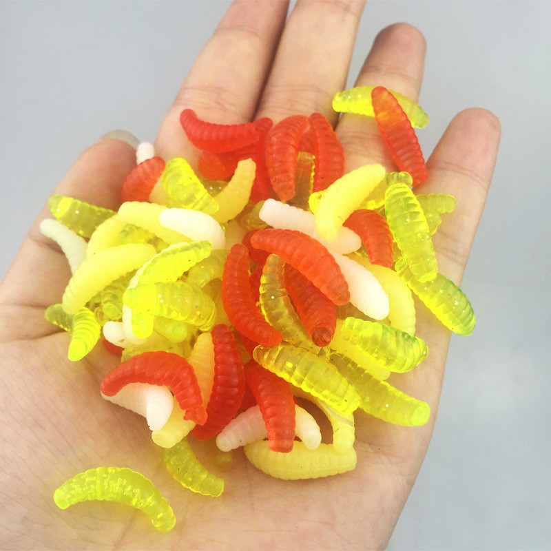 FREE-SHIPPING-80pcs-2cm-Smell-hand-pole-bait-fishing-lure-soft-bread-bug-bionic-grubs-trout-lure-sof-32716468057