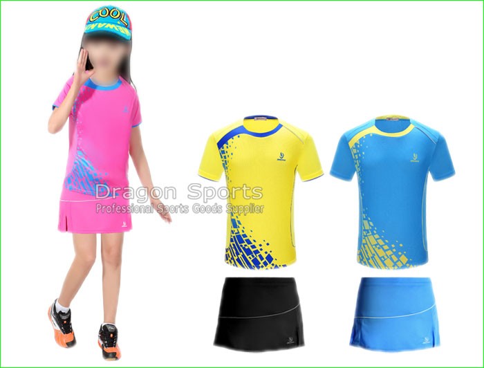 Girl-Tennis-Badminton-Suits-With-Children-Tee-Shirt-and-Sports-Skirt-Quick-Dry-32769690299