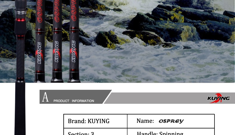 KUYING-OSPREY-3-Sections-27m-29m-3m-Lure-MH-Carbon-Spinning-Fishing-Rod-Pole-FUJI-Parts-Seabass-Bass-32583469704