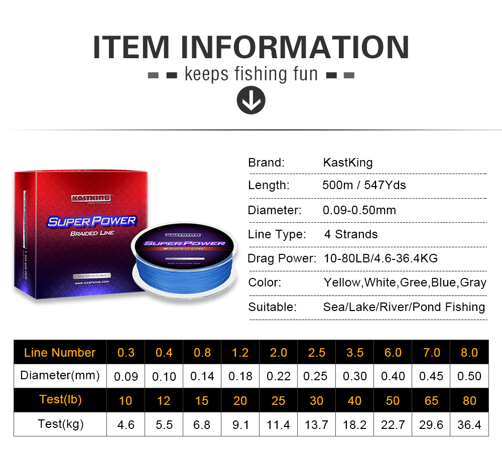 KastKing-500M-4-Strands-Carp-Fishing-Braided-Fishing-Line-10-80LB-5-Colors-Multilament-Braid-Line-fo-32793080966