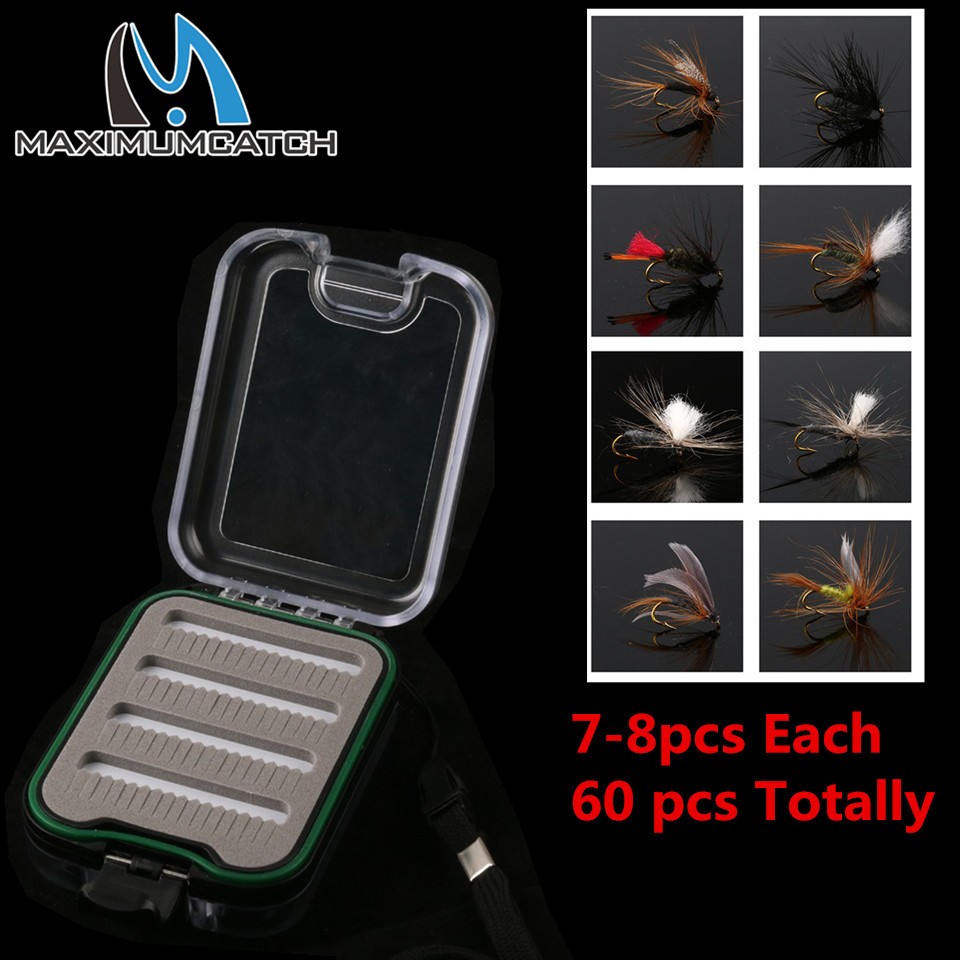 Maximumcatch-Fly-Fishing-Box-With-60pcs-fly-fishing-flies-hooks--Waterproof-plastic-double-side-lany-32255838125