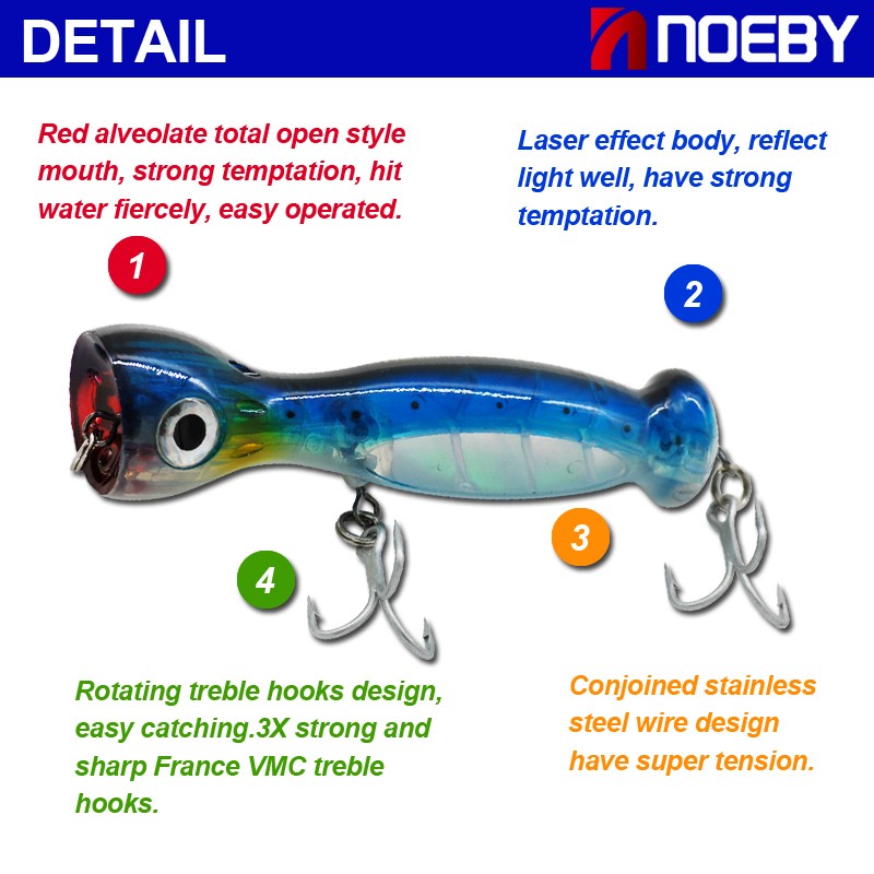 NOEBY-NBL9439-Popper-Lure-130mm-50g-Top-Water-With-France-VMC-Hook-Leurre-Souple-Shad--Pesca-De-Pech-32577117665