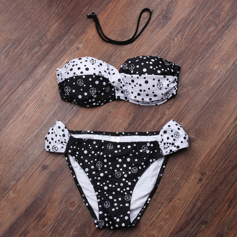 New-Hot-Sexy-Women-Bikinis-Push-up-Padded-Bikini-Set-Bandeau-Twist-and-Ruched-Bottom-Swimwear-Dots-F-32798172175