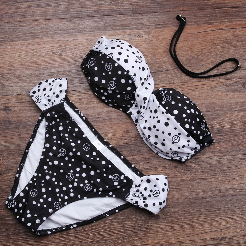 New-Hot-Sexy-Women-Bikinis-Push-up-Padded-Bikini-Set-Bandeau-Twist-and-Ruched-Bottom-Swimwear-Dots-F-32798172175