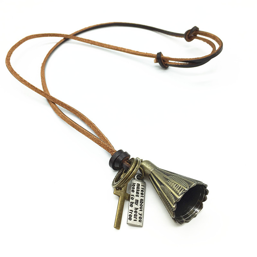 New-Long-Casual-Brown-Casual-Genuine-Leather-Bronze-Hoops-Cross-Badminton-Pendant-Men-Necklace-Women-32756267347