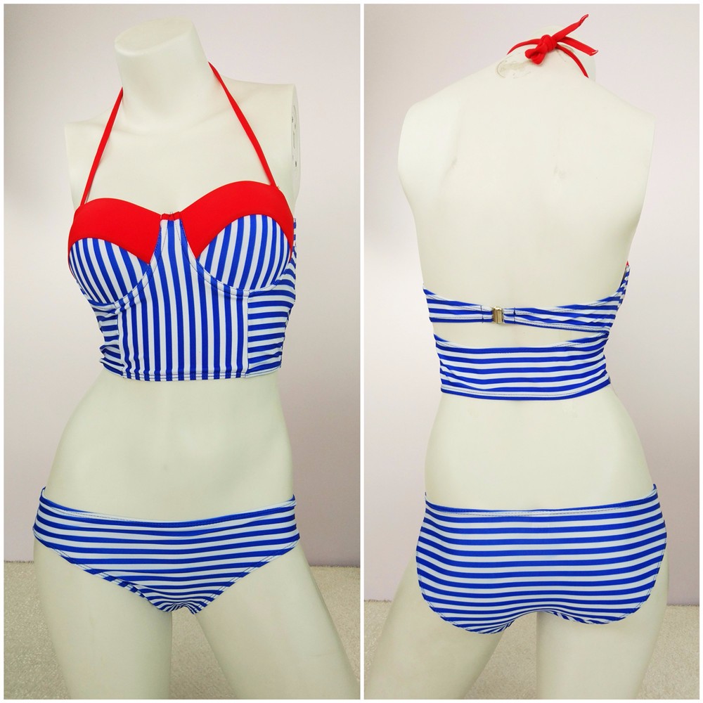 New-Summer-Women-Sexy-Bikini-Set-Blue-White-Striped-Swimsuit-Swimwear-Cross-Bandage-Bathing-Suit--32707194070