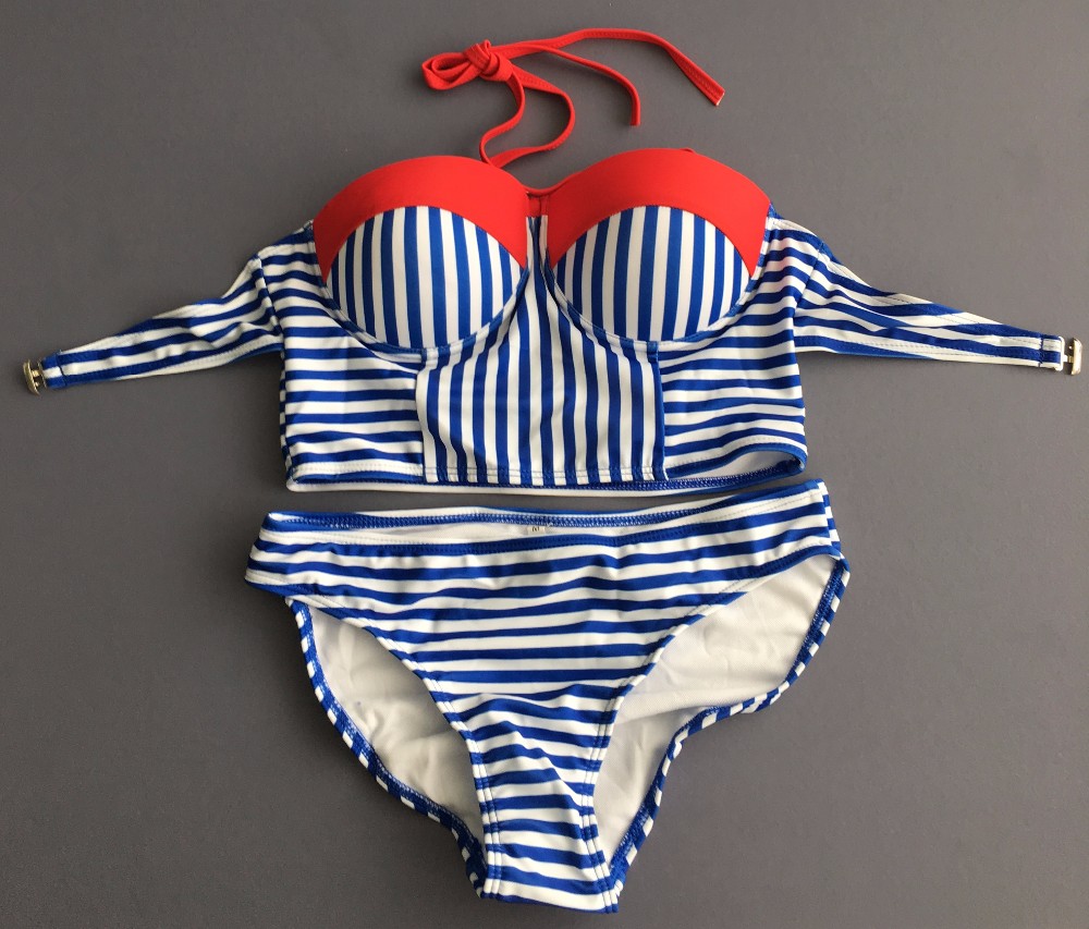 New-Summer-Women-Sexy-Bikini-Set-Blue-White-Striped-Swimsuit-Swimwear-Cross-Bandage-Bathing-Suit--32707194070