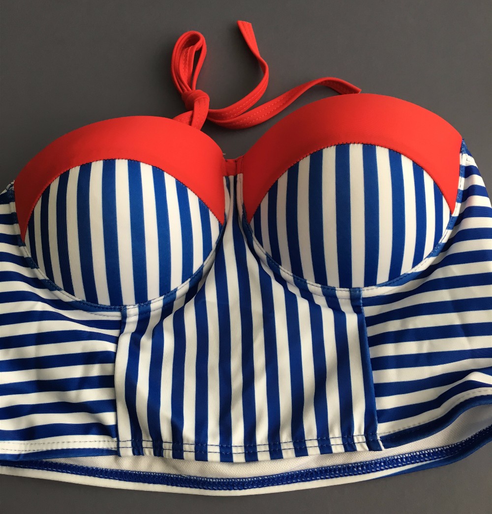 New-Summer-Women-Sexy-Bikini-Set-Blue-White-Striped-Swimsuit-Swimwear-Cross-Bandage-Bathing-Suit--32707194070