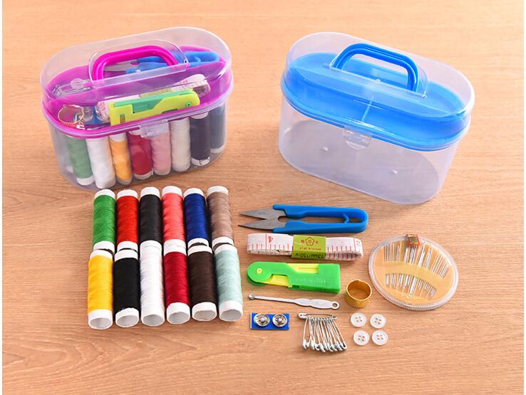 Portable-DIY--Sewing-kit-Thread-Threader-Needle-Tape-Measure-Scissor-Thimble-plastic-storage-box-sew-32445948039