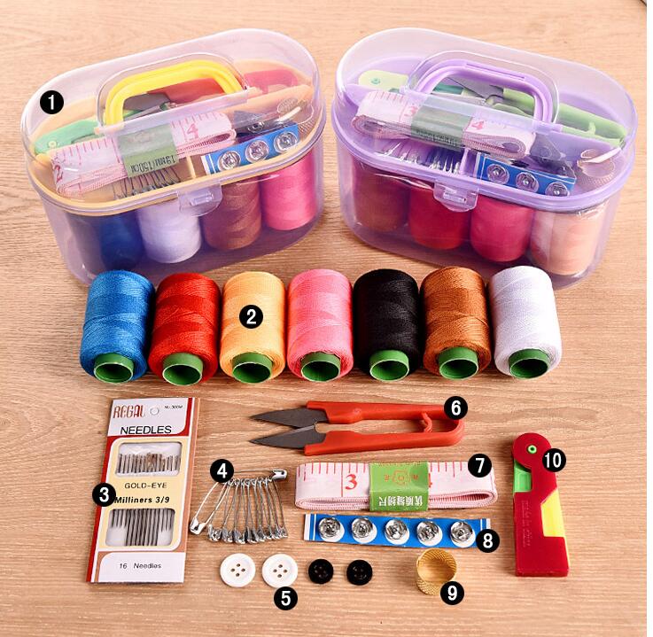 Portable-DIY--Sewing-kit-Thread-Threader-Needle-Tape-Measure-Scissor-Thimble-plastic-storage-box-sew-32445948039