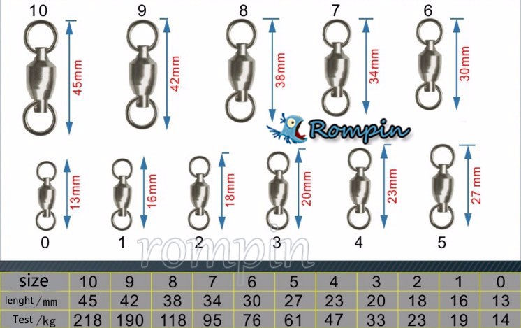 Rompin-10Pcslot-Heavy-Duty-Ball-Bearing-Stainless-Steel-Fishing-Rolling-Swivels-Connector-Hook-Solid-32647338490