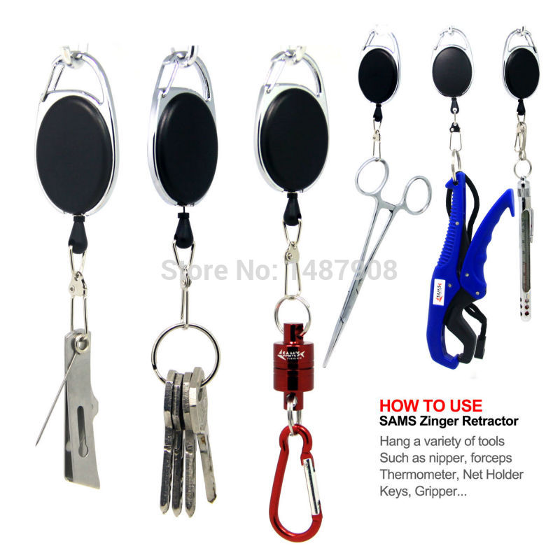 SAMS-2-x-Fly-Fishing-Tool-Zinger-Retractor-Badge-Holder-Retractable-Reel-Recoil-Carabiners-Clip-Fish-32310841724