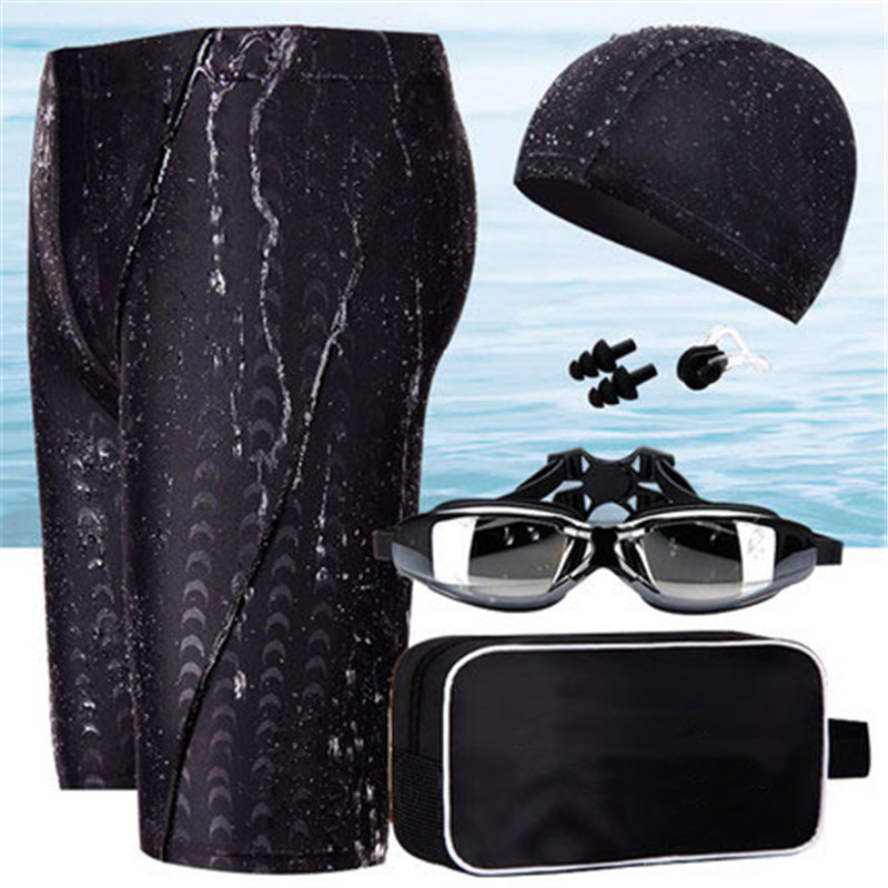 SEXEMARA-mens-swimming-trunk-waterproof-sharkskin-swim-shorts-swimwear-goggle-cap-hat-nose-clip-earp-32699989589