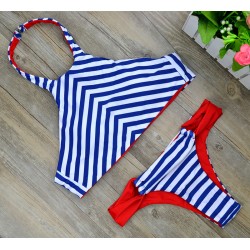 2016  New Retro Halter Swimsuit Reversible Bikini Bandage Swimwear Cut Out Swimsuit Brazilian Printed Summer Beach Suit 1614