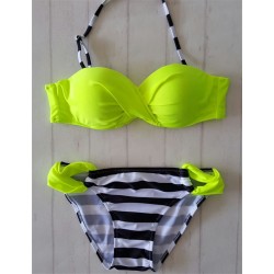 2016 New Stripes Swimwear Bikini Yellow Bandeau Swimsuit Bathing Suit Strappy Push Up Bikini Brazilian Biquini Maillot De Bain